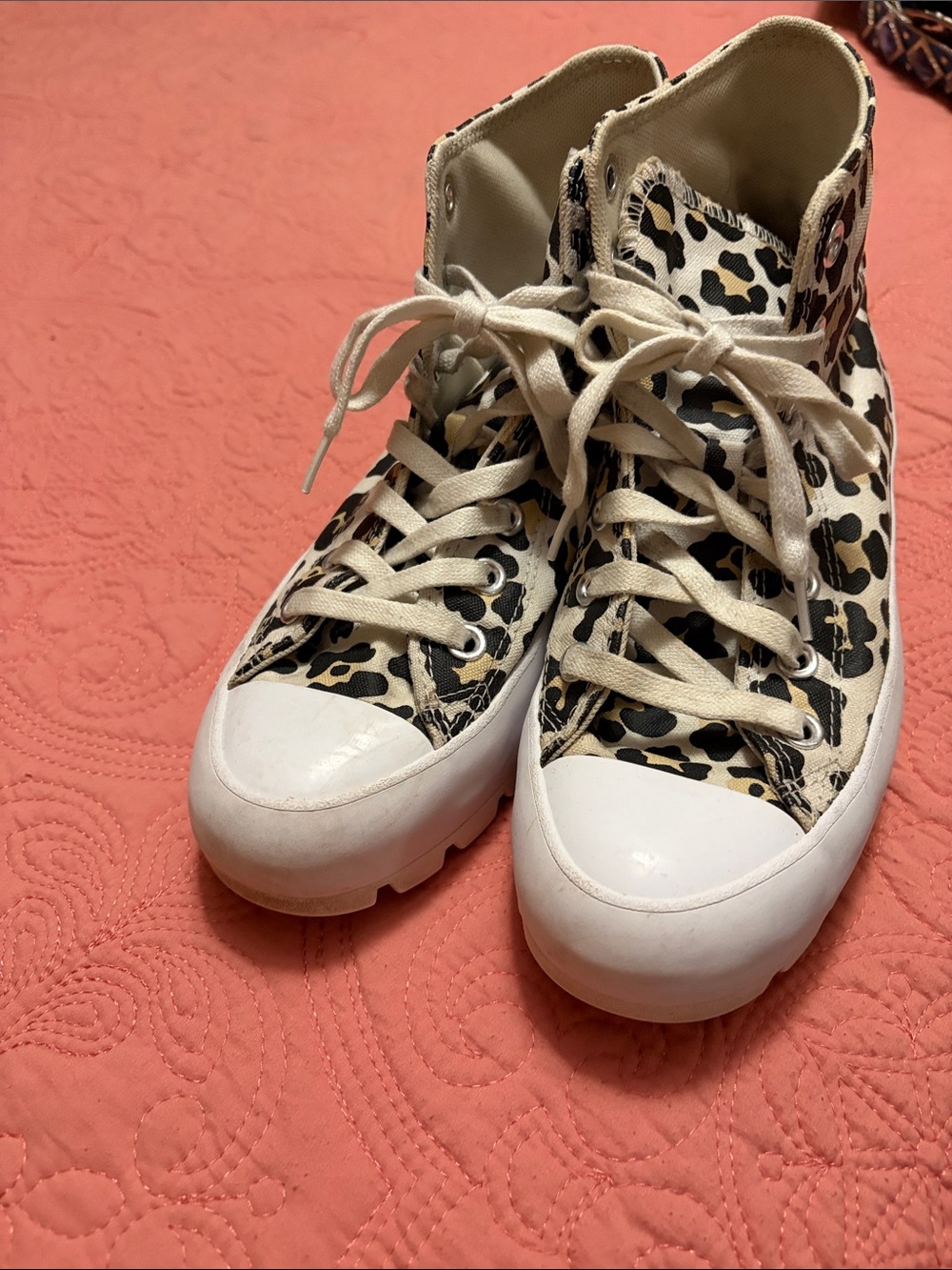 Converse Leopard Print High-Top Sneakers in Cream, Black & Tan - Picture 3 of 5